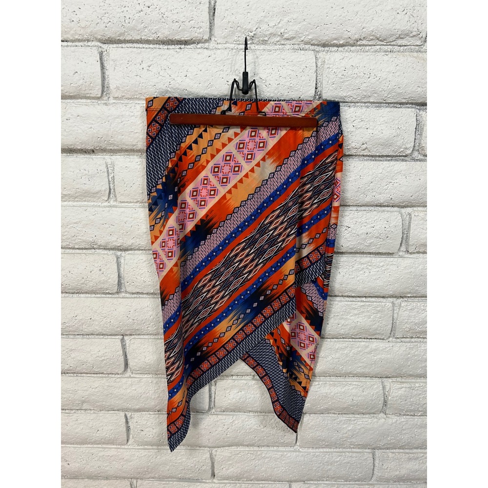 Venus Women Medium Multi Color Geometric Tribal Print Asymmetrical Tulip Skirt